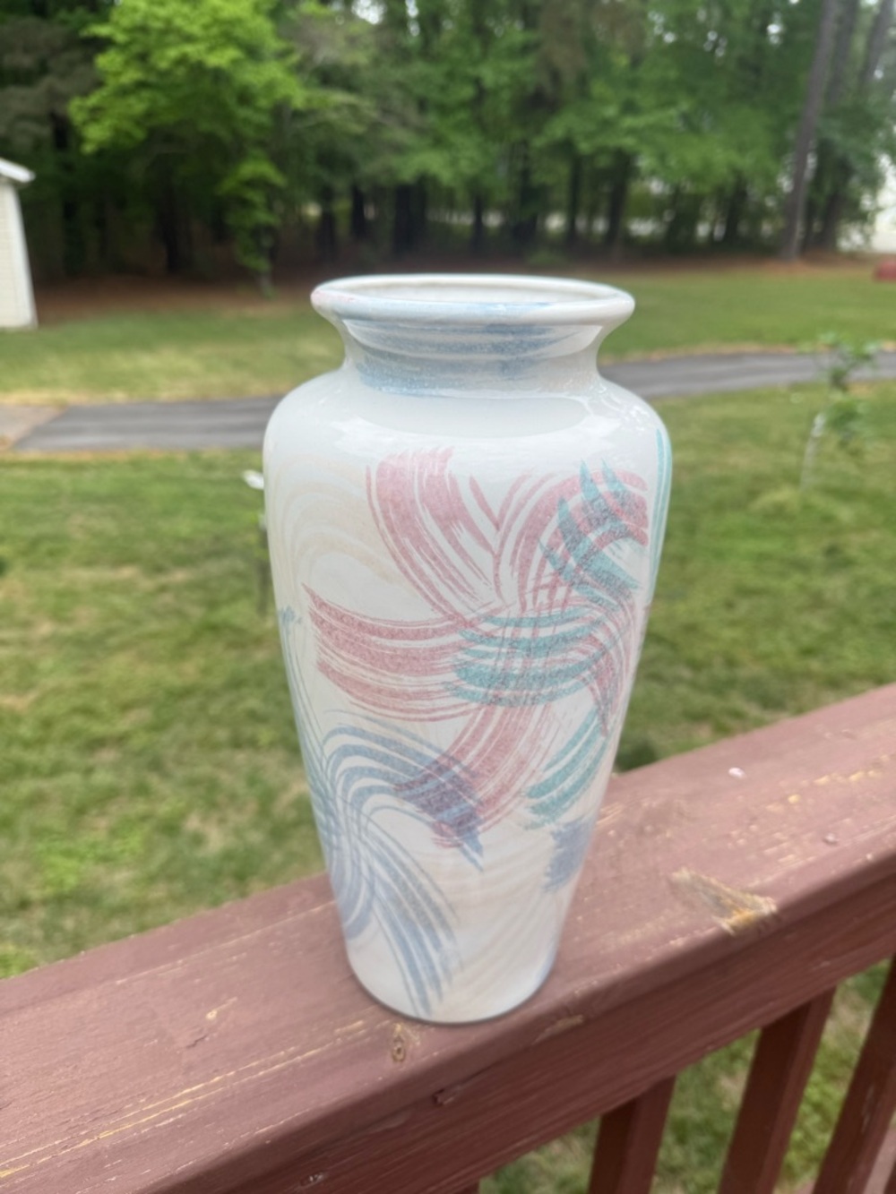 Ceramic Decorative Vase in White with Pink & Blue Swirls
